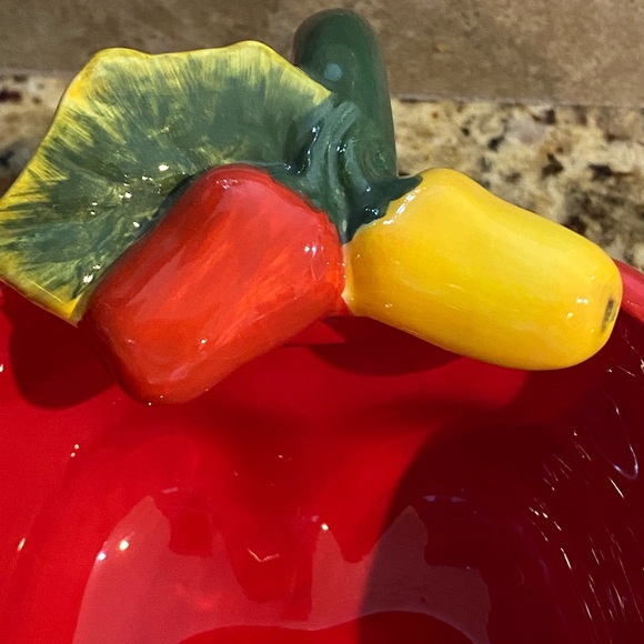 Red Chili Peppers Jalapeños Hot Salsa Chip Dip Serving 2 Bowl Dish Set Ceramic - Picture 4 of 16